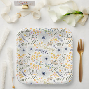 Flowers Yellow Blue Botanical Event Paper Plate