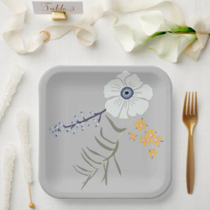Flowers Yellow Blue Botanical Event Paper Plate