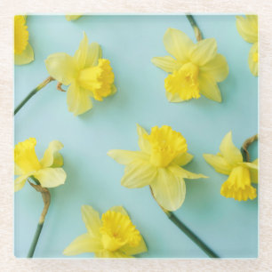 Flowers Yellow Daffodils Glass Coaster