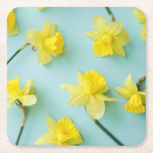 Flowers Yellow Daffodils Square Paper Coaster