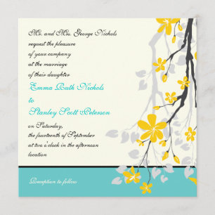 Flowers yellow turquoise wedding invitation