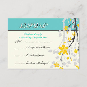 Flowers yellow turquoise wedding RSVP card