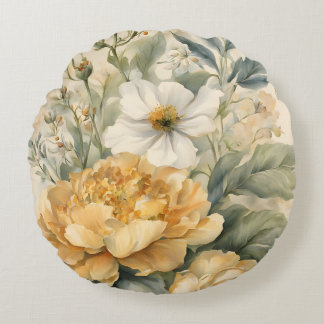 flowersin gardern round cushion