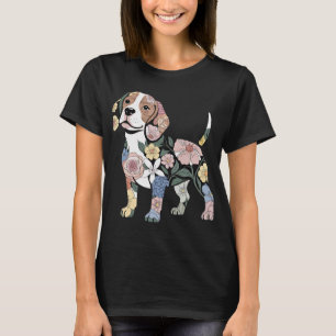 Flowery Beagle Silhuette Design T-Shirt