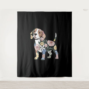 Flowery Beagle Silhuette Design Tapestry