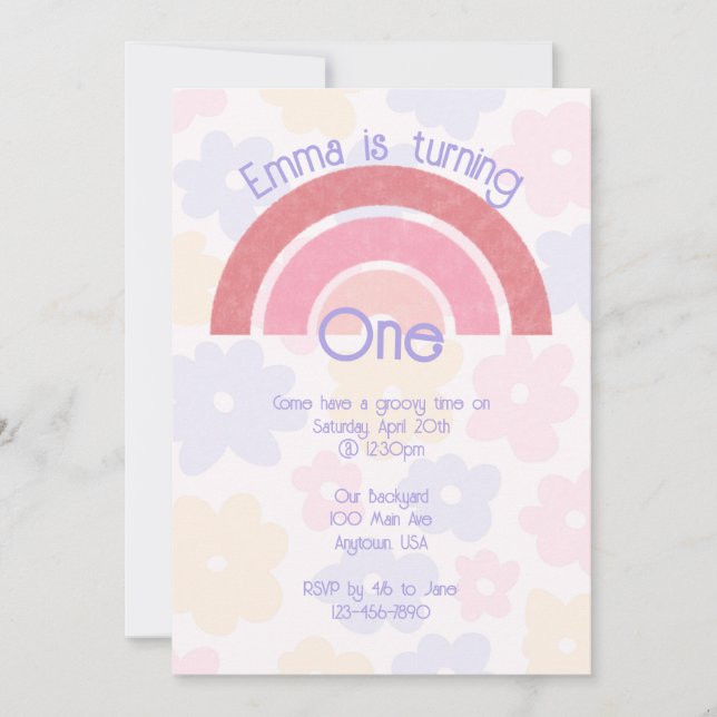 Flowery Boho Rainbow Birthday Invitation (Front)