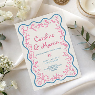 Flowery botanical garden script wedding invitation