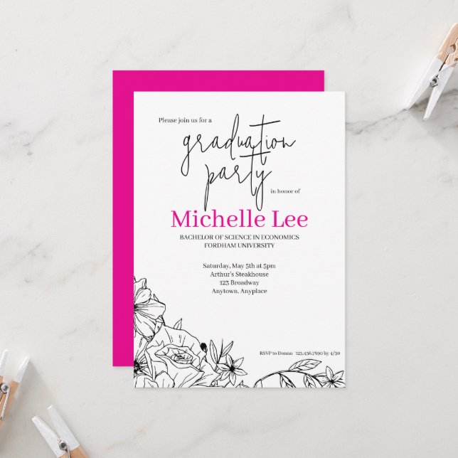 Flowery Bright Graduation Party Invitation (Front/Back In Situ)