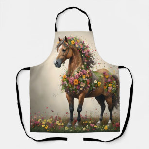 Flowery Brown Horse Fantasy Garden,  Apron