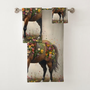 Flowery Brown Horse Fantasy Garden,  Bath Towel Set