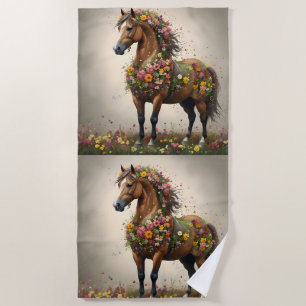 Flowery Brown Horse Fantasy Garden,  Beach Towel