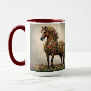 Flowery Brown Horse Fantasy Garden, Mug