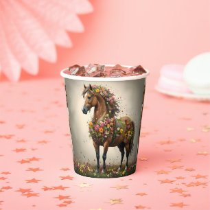 Flowery Brown Horse Fantasy Garden,  Paper Cups