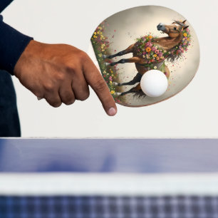 Flowery Brown Horse Fantasy Garden,  Ping Pong Paddle