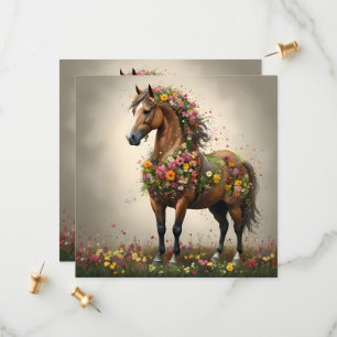 Flowery Brown Horse Fantasy Garden, Save The Date