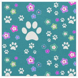 Flowery Dog Pawprint Fabric