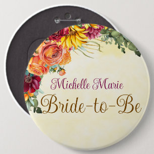 Flowery Fall Bridal Shower Bride Button