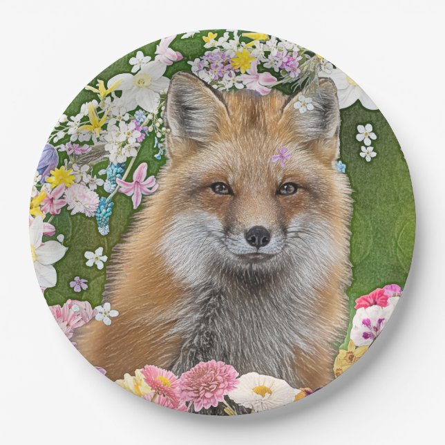 Flowery Fox Paper Plate (Front)