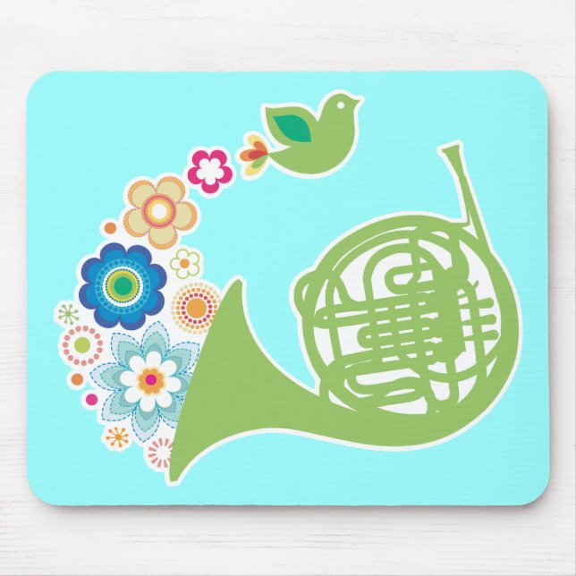 Flowery French Horn Music Mousepad Gift (Front)