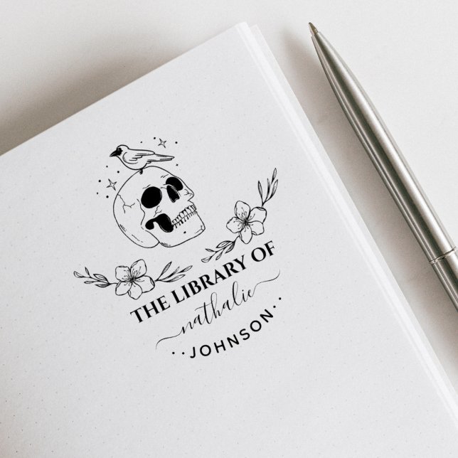 Flowery Gothic Skull Elegant Custom Library Book Rubber Stamp (Creator Uploaded)
