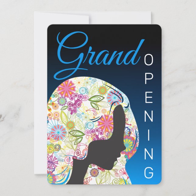 Flowery hair stylist beauty salon grand opening invitation (Front)