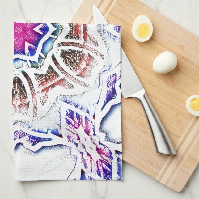 Flowery in plaster texture, soft shadow on  white  tea towel (Quarter Fold)