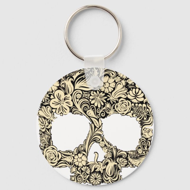 Flowery Ornate Skull Key Ring (Front)