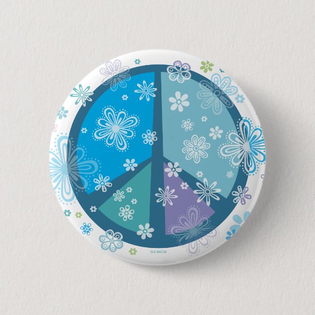 Flowery Peace sign 6 Cm Round Badge (Front)