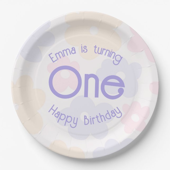 Flowery Rainbow Birthday Paper Plate (Front)