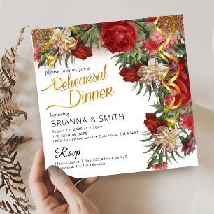Flowery Rehearsal Dinner Calligraphy Invitation