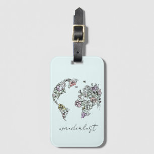 Flowery World Map Wanderlust Luggage Tag
