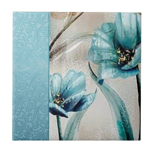 Flowing Aqua Flower Ceramic Tiles