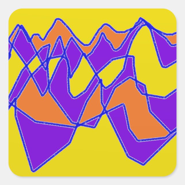 Flowing art patten purple and mustard colours square sticker (Front)