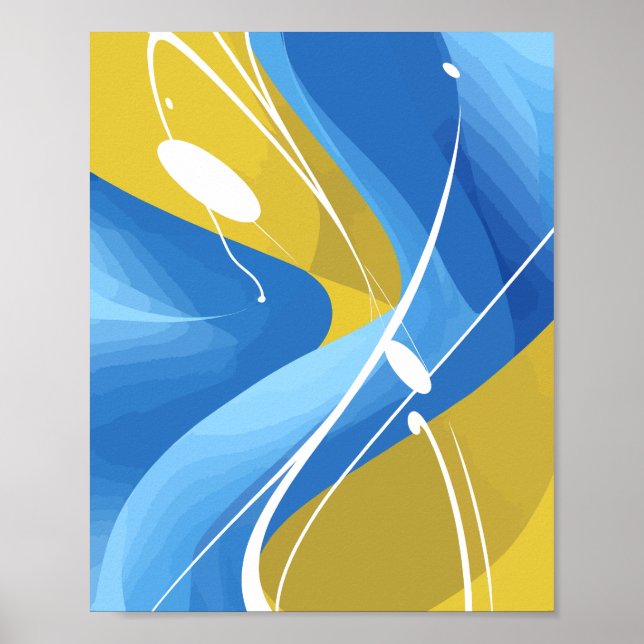 Flowing Blue and Yellow Abstract Art Poster (Front)