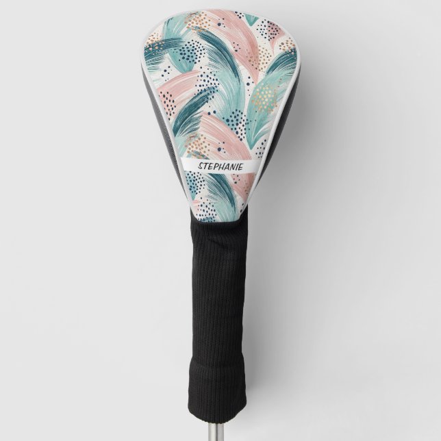 Flowing Brushstroke & Gold Dot Abstract Pattern Golf Head Cover (Front)