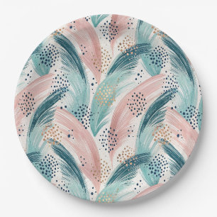 Flowing Brushstroke & Gold Dot Abstract Pattern Paper Plate