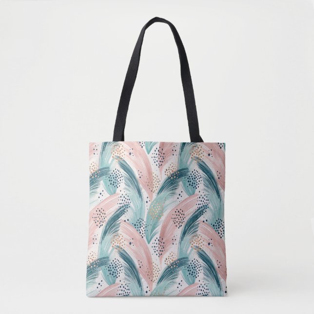 Flowing Brushstroke & Gold Dot Abstract Pattern Tote Bag (Front)