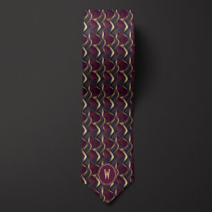 Flowing Burgundy, Black and Gold Abstract Tie