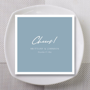 Flowing Dusty Blue Swoop Script Cheers Wedding Napkin