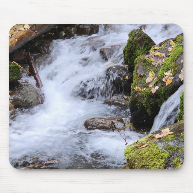 Flowing Forest Stream with Mossy Rocks Mouse Pad (Front)