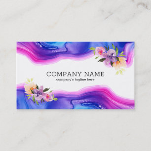 Flowing geode ink texture floral accents business card