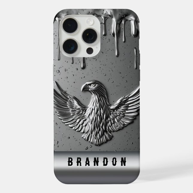 💛 Flowing Gold Eagle Custom Name Liquid Metal  iPhone Case (Back)