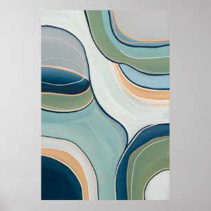 Flowing Green and Blue Curves Abstract Art Print