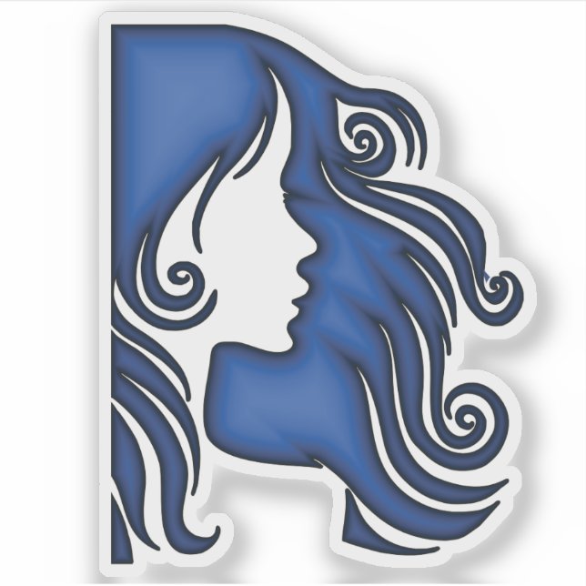 Flowing Hair Illustration of Woman's Profile (Front)