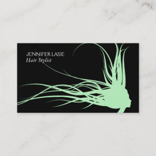 Flowing Hair (mint) black background Business Card