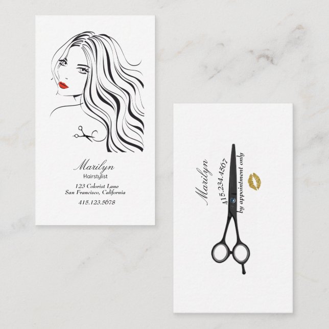 Flowing Hair Silhouette Hairstylist Business Card (Front/Back)