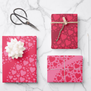 Flowing Hearts Red Pink Valentines Day Pattern Wrapping Paper Sheet