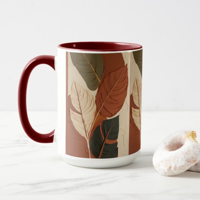 Flowing Hues | Abstract Leaf Painting Mug (With Donut)