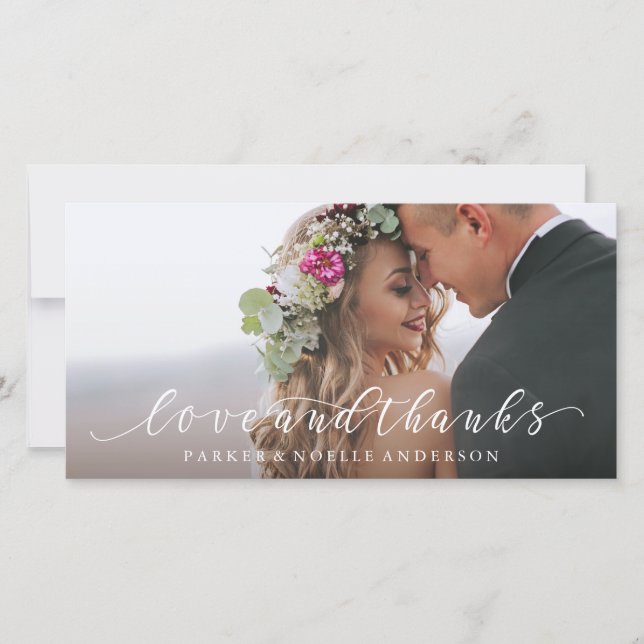 Flowing Love and Thanks Wedding Photo Card (Front)