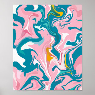Flowing Marble Design with Pink and Teal Poster